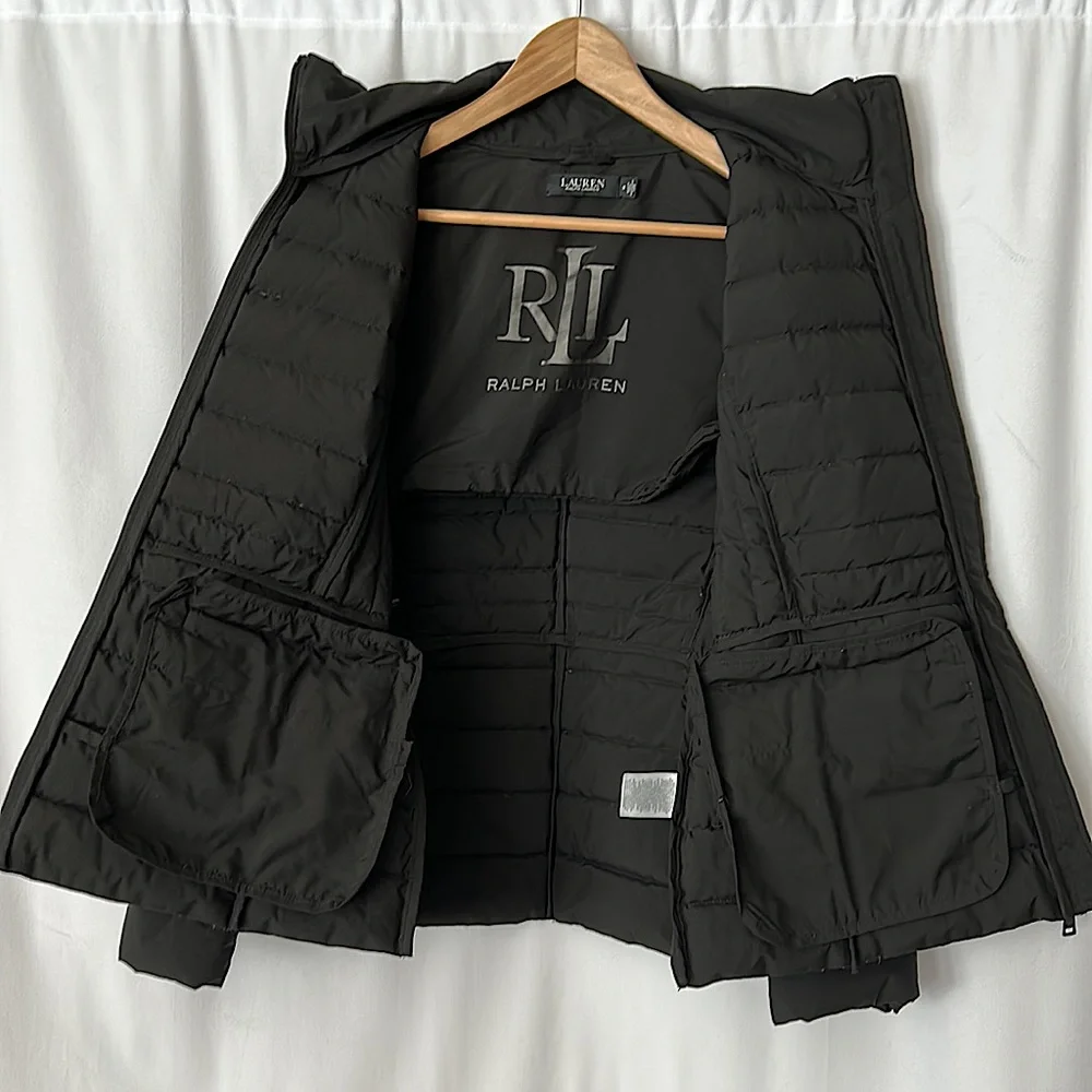 Lauren Ralph Lauren Black Quilted Puffy Hooded Long Sleeve Jacket Coat **Sz M** - Picture 4 of 5